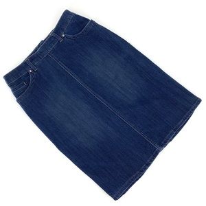 FDJ French Dressing Blue Knee Length Back Zipper Closure Denim Pencil Skirt, 6